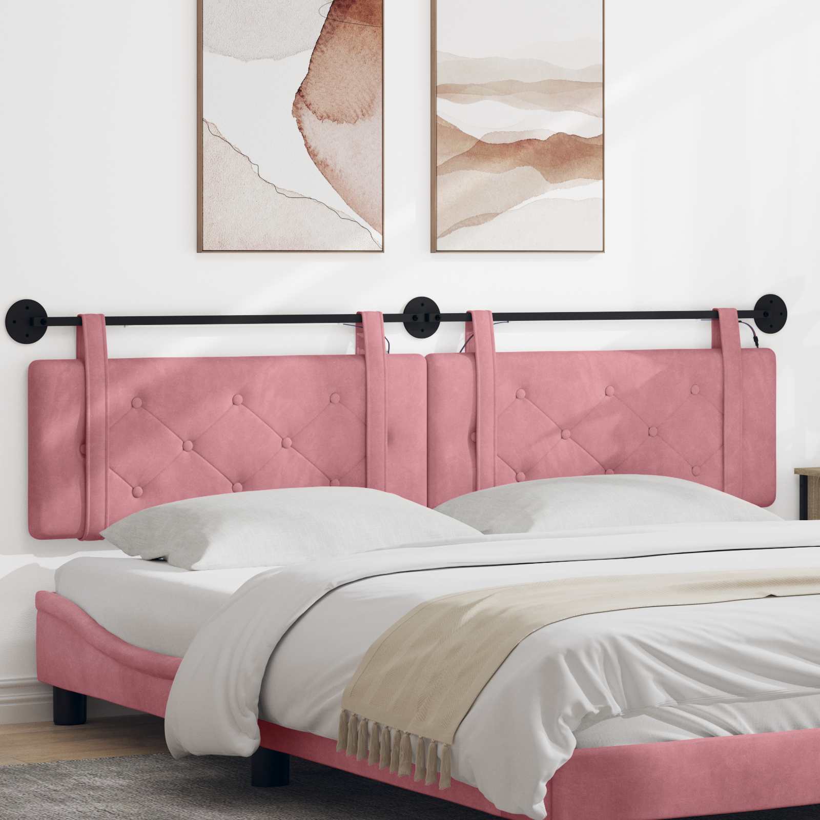 Hängendes Kopfteil Mit LED Licht Rosa Samt