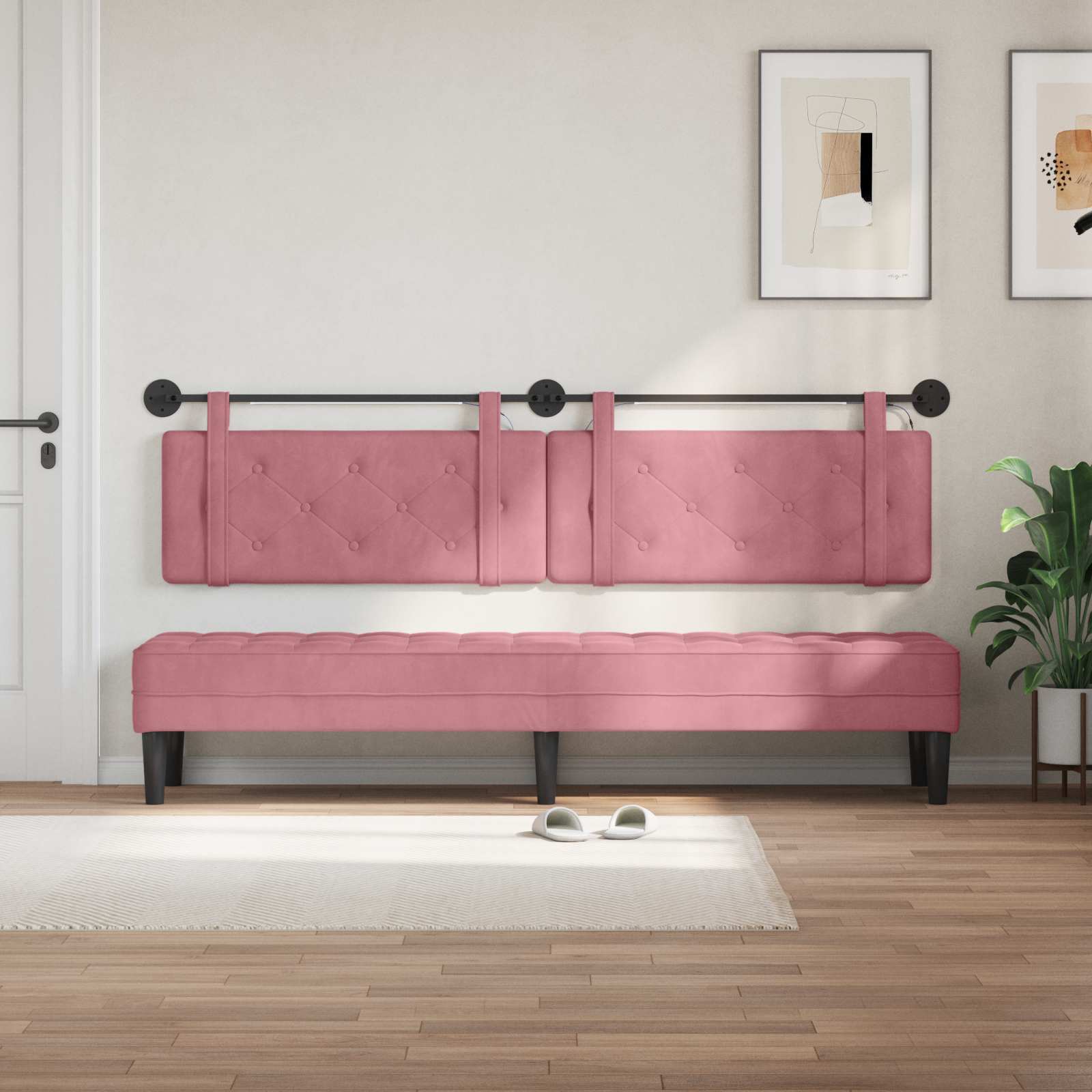 Hängendes Kopfteil Mit LED Licht Rosa Samt