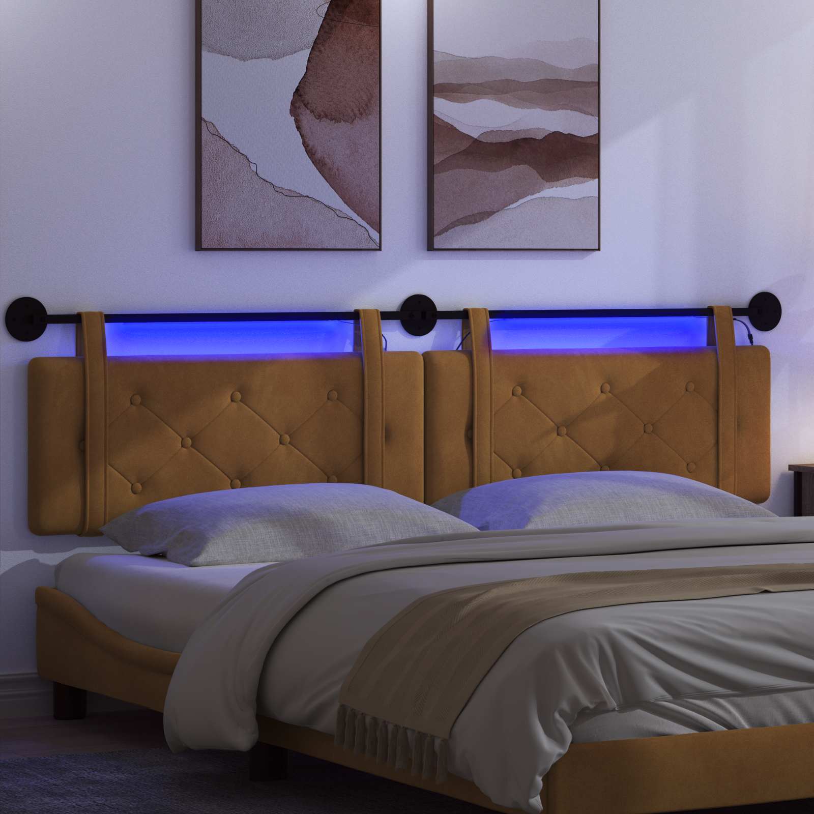 Hängendes Kopfteil Mit LED Licht Braun Samt