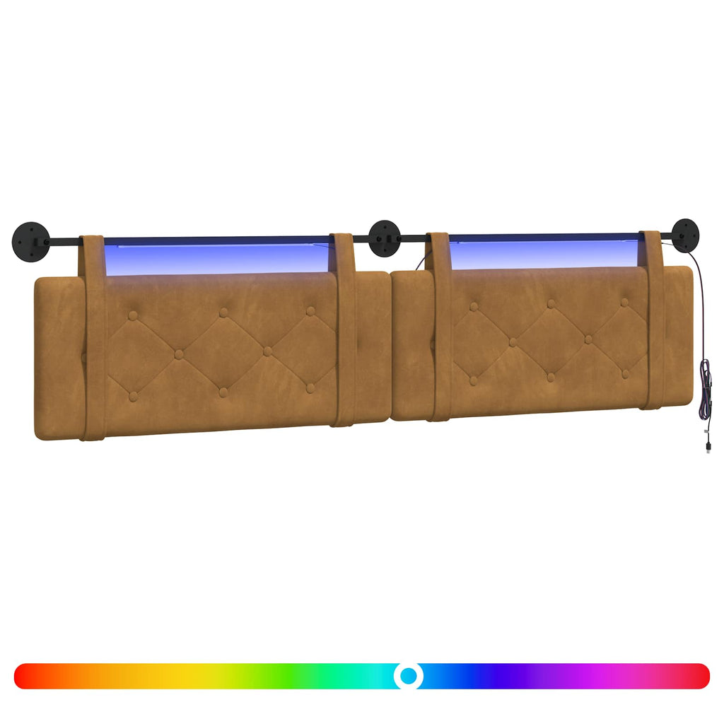 Hängendes Kopfteil Mit LED Licht Braun Samt