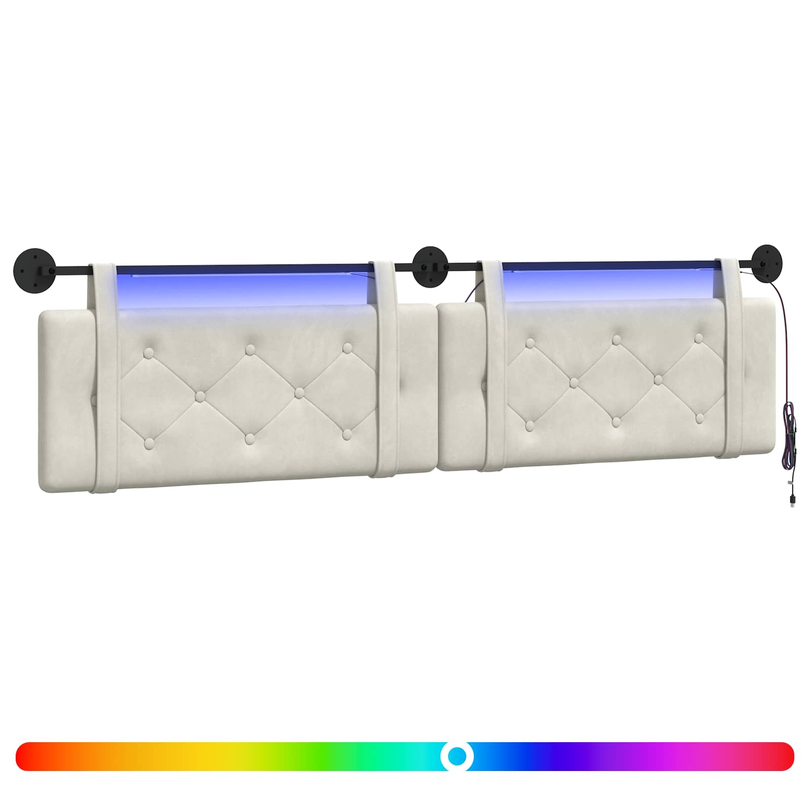Hängendes Kopfteil Mit LED Licht Creme Samt