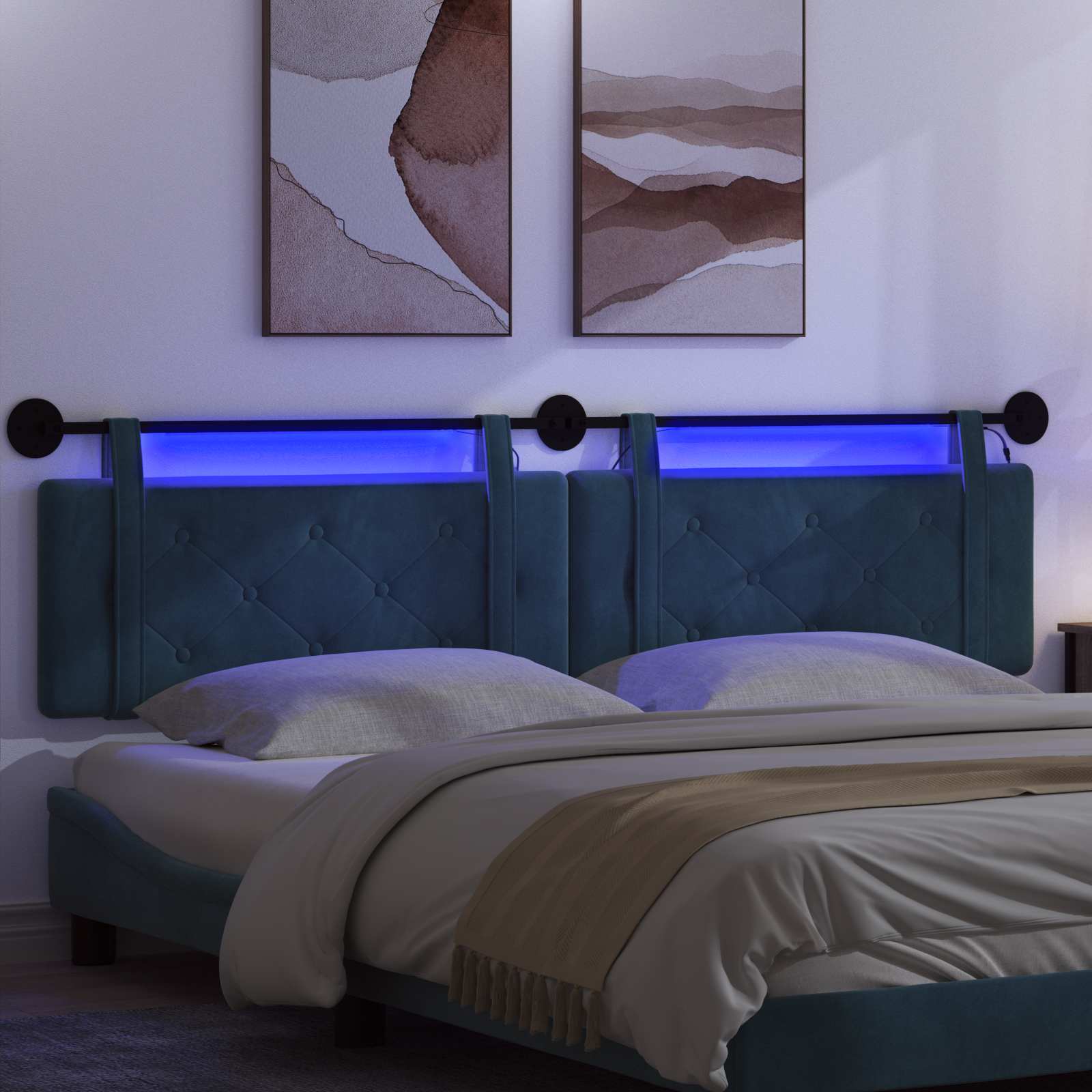 Hängendes Kopfteil Mit LED Licht Blau Samt