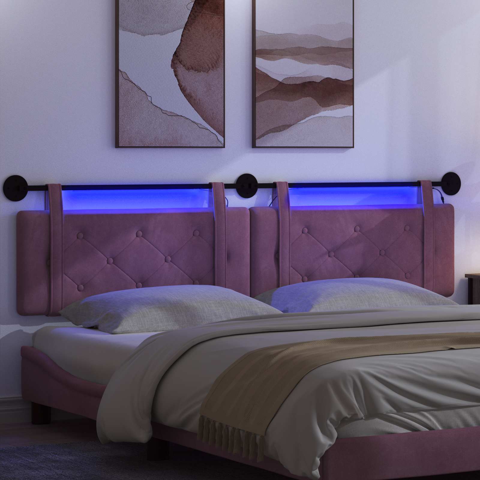 Hängendes Kopfteil Mit LED Licht Lila Samt