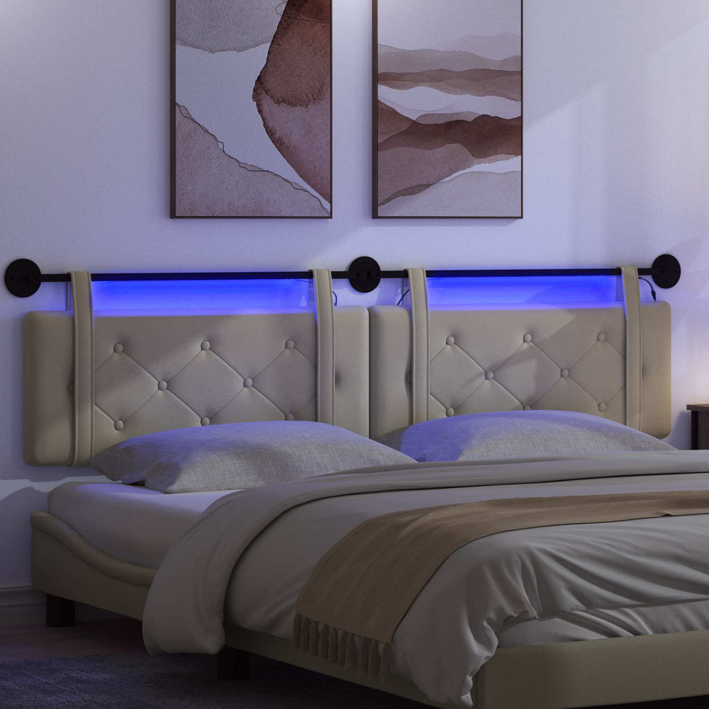 Hängendes Kopfteil Mit LED Licht Creme Kunstleder