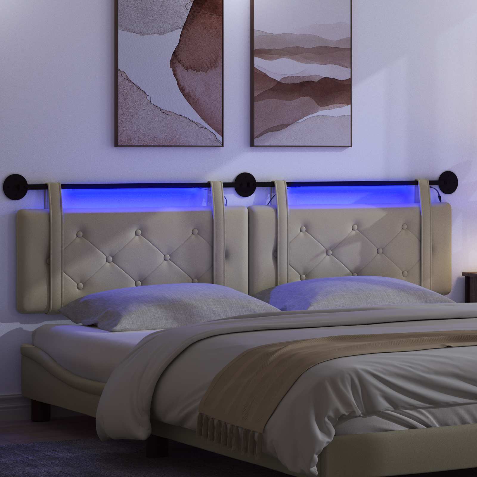 Hängendes Kopfteil Mit LED Licht Creme Kunstleder