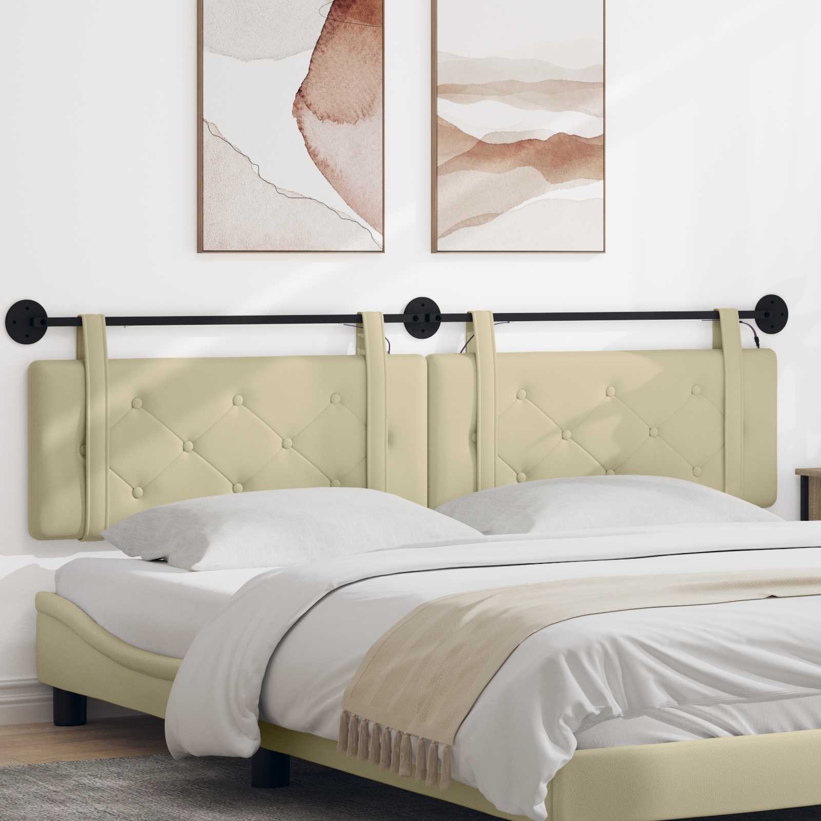 Hängendes Kopfteil Mit LED Licht Creme Kunstleder