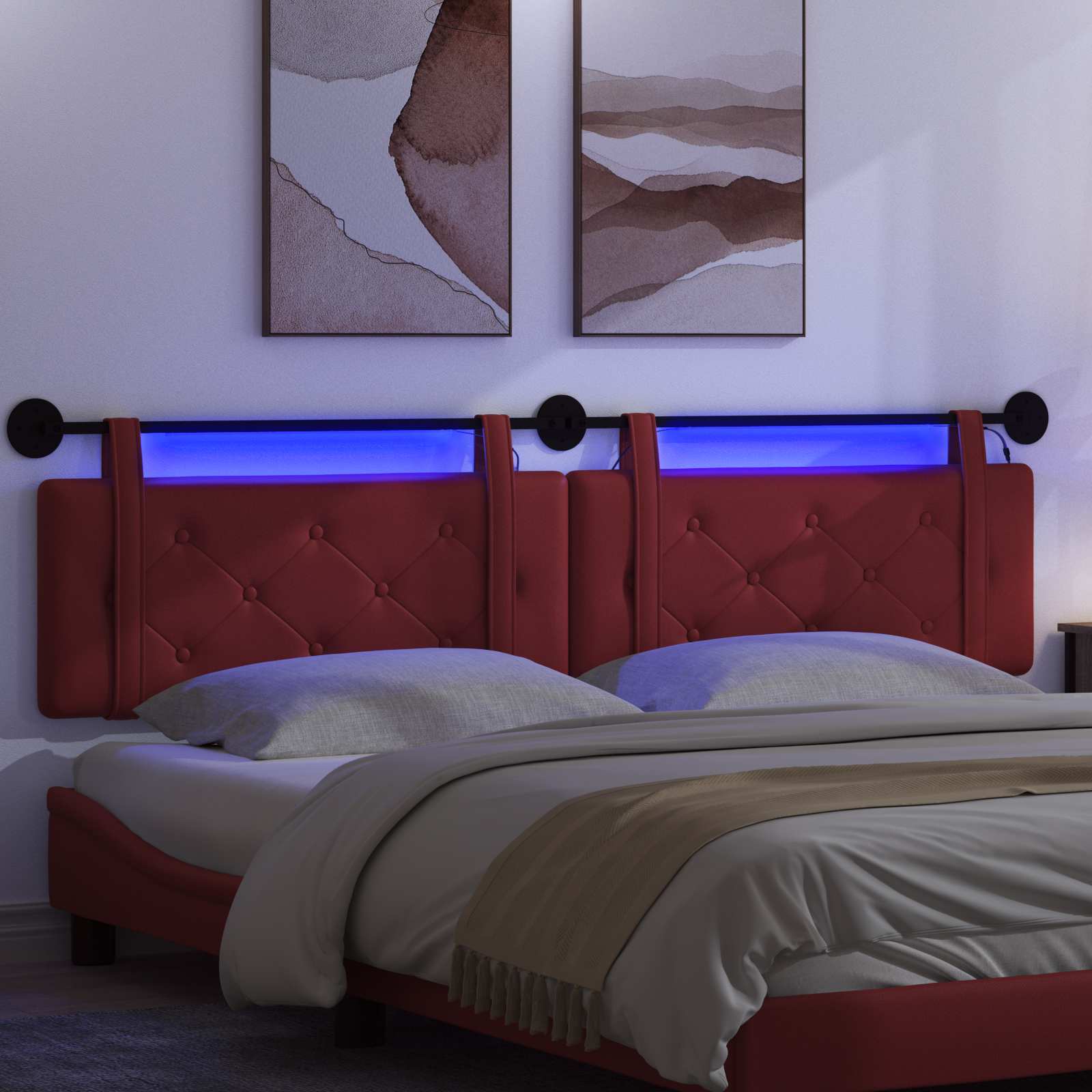 Hängendes Kopfteil Mit LED Licht Weinrot Kunstleder