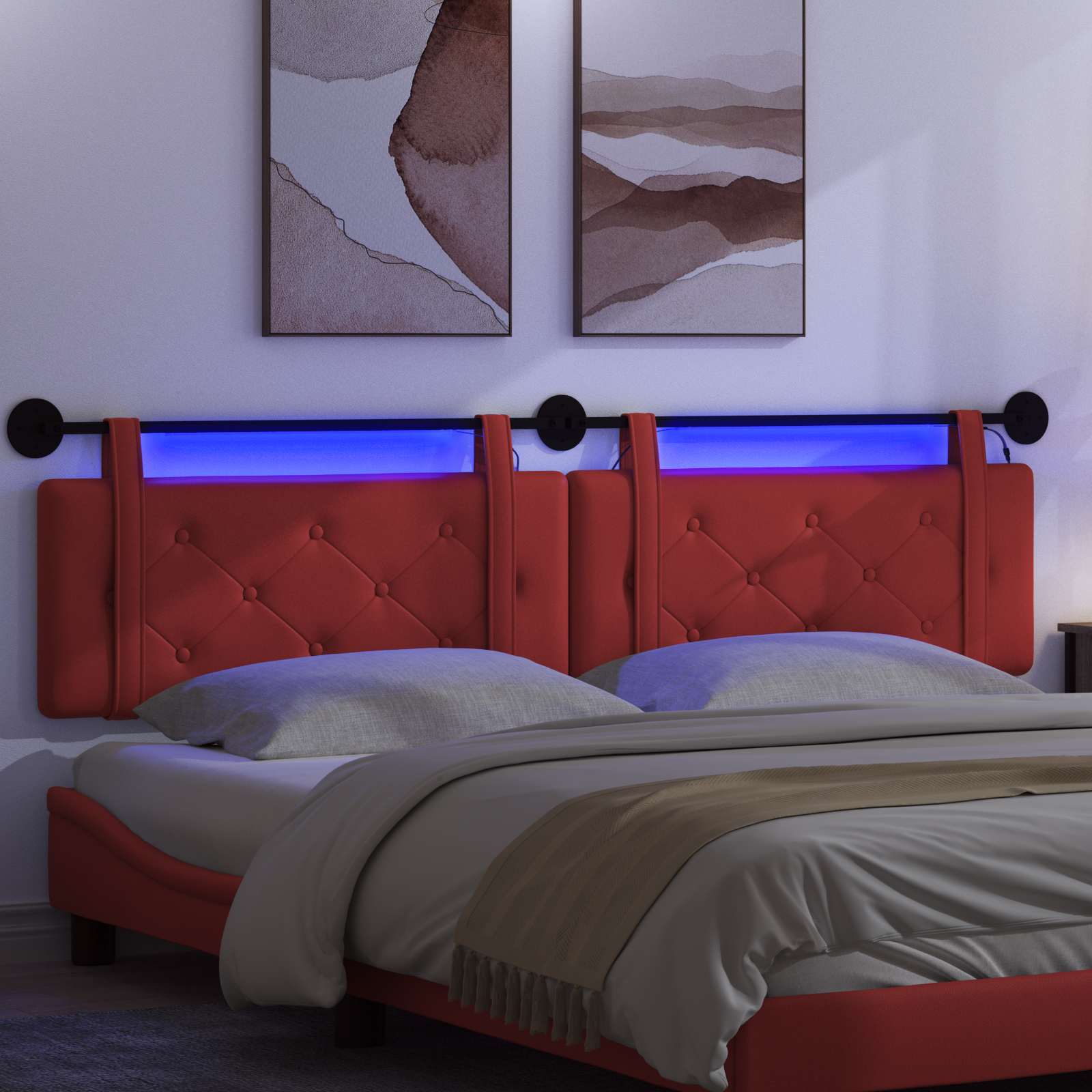 Hängendes Kopfteil Mit LED Licht Rot Kunstleder