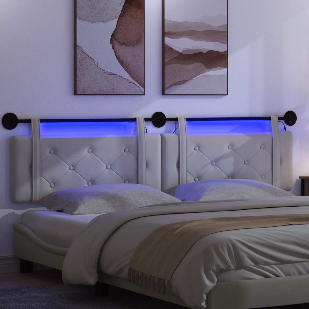 Hängendes Kopfteil Mit LED Licht Weiß Kunstleder