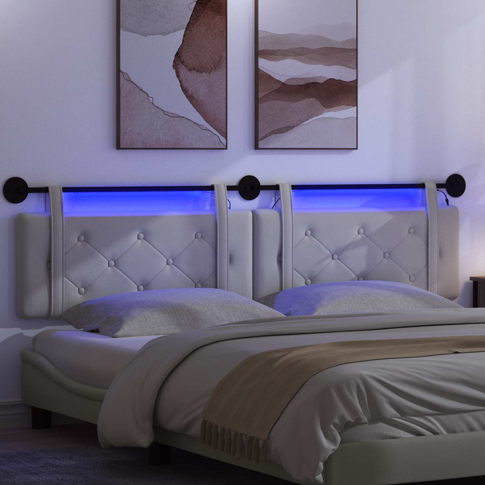 Hängendes Kopfteil Mit LED Licht Weiß Kunstleder