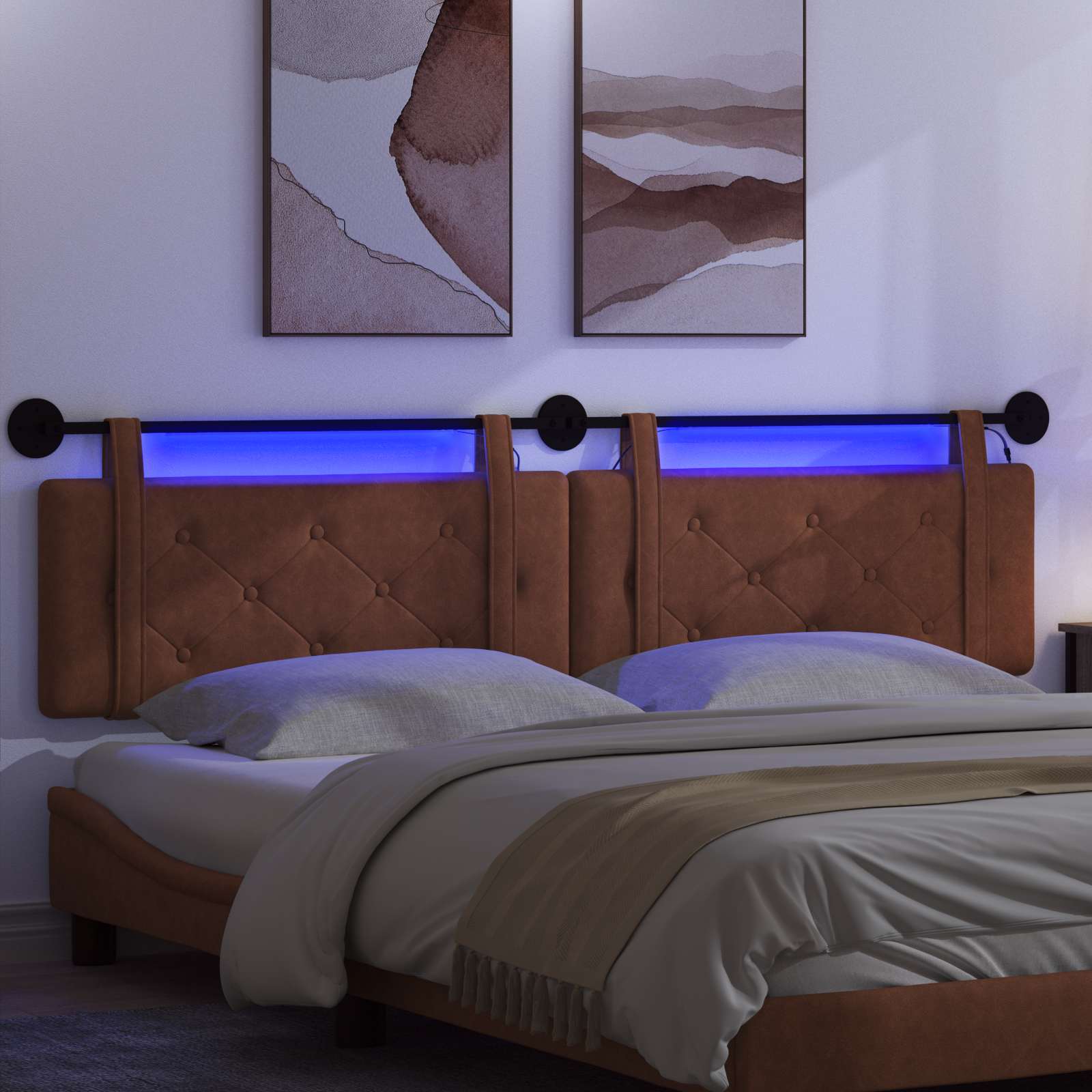 Hängendes Kopfteil Mit LED Licht Braun Antikes PU