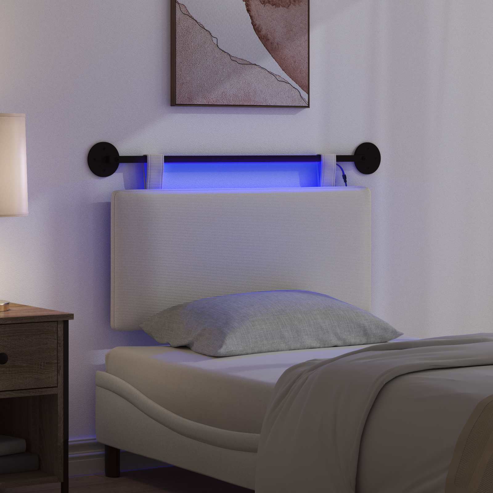 Hängendes Kopfteil Mit LED Licht Creme Cordstoff