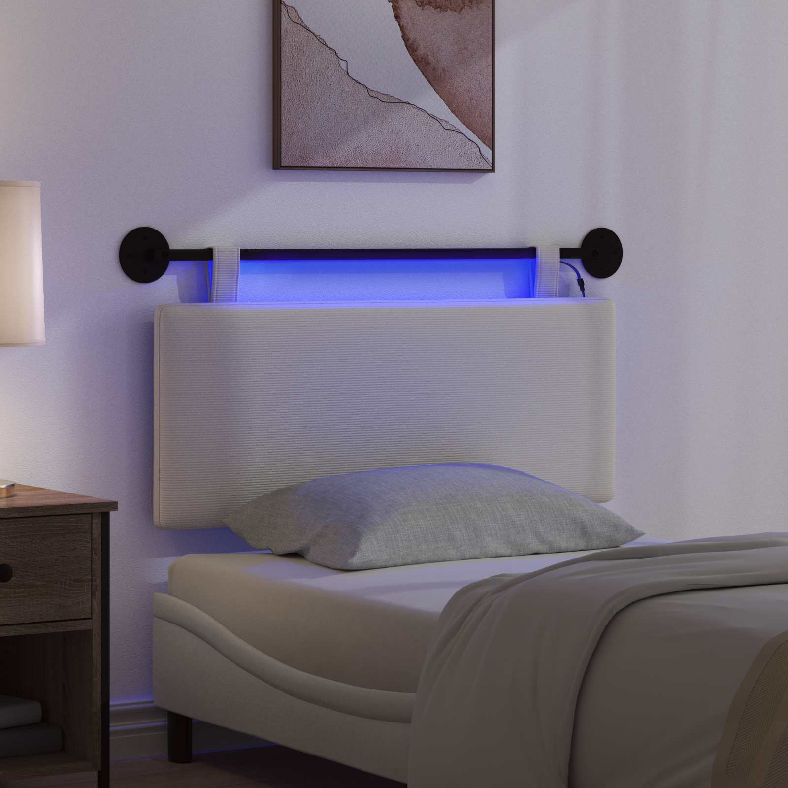Hängendes Kopfteil Mit LED Licht Creme Cordstoff