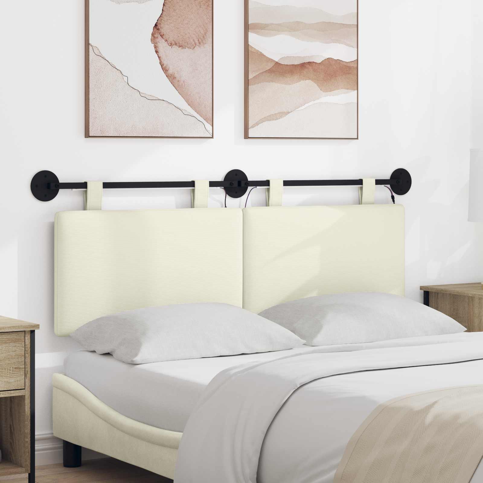 Hängendes Kopfteil Mit LED Licht Creme Cordstoff