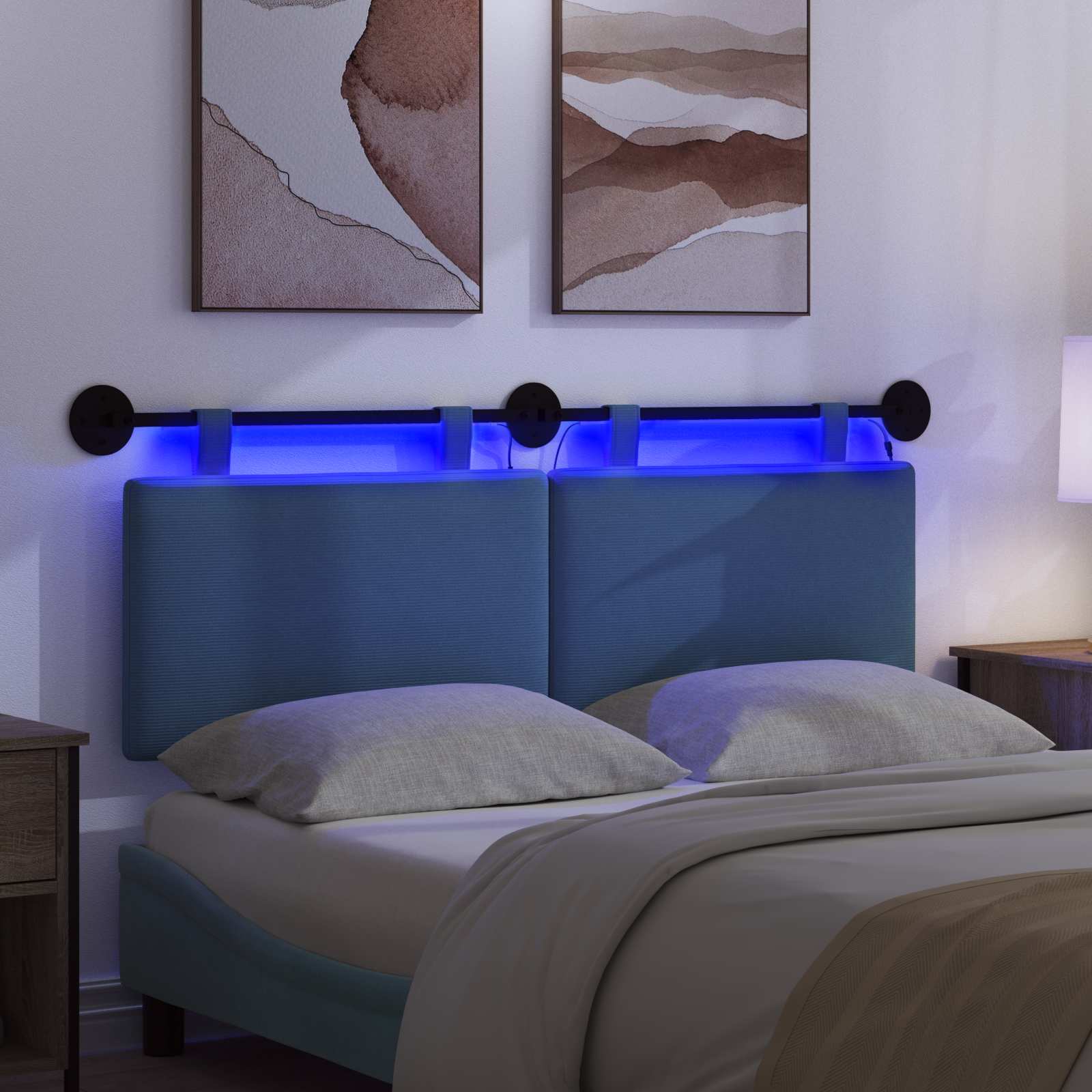 Hängendes Kopfteil Mit LED Licht Blau Cordstoff