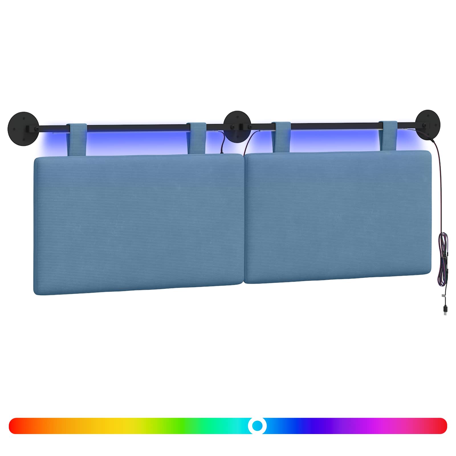 Hängendes Kopfteil Mit LED Licht Blau Cordstoff