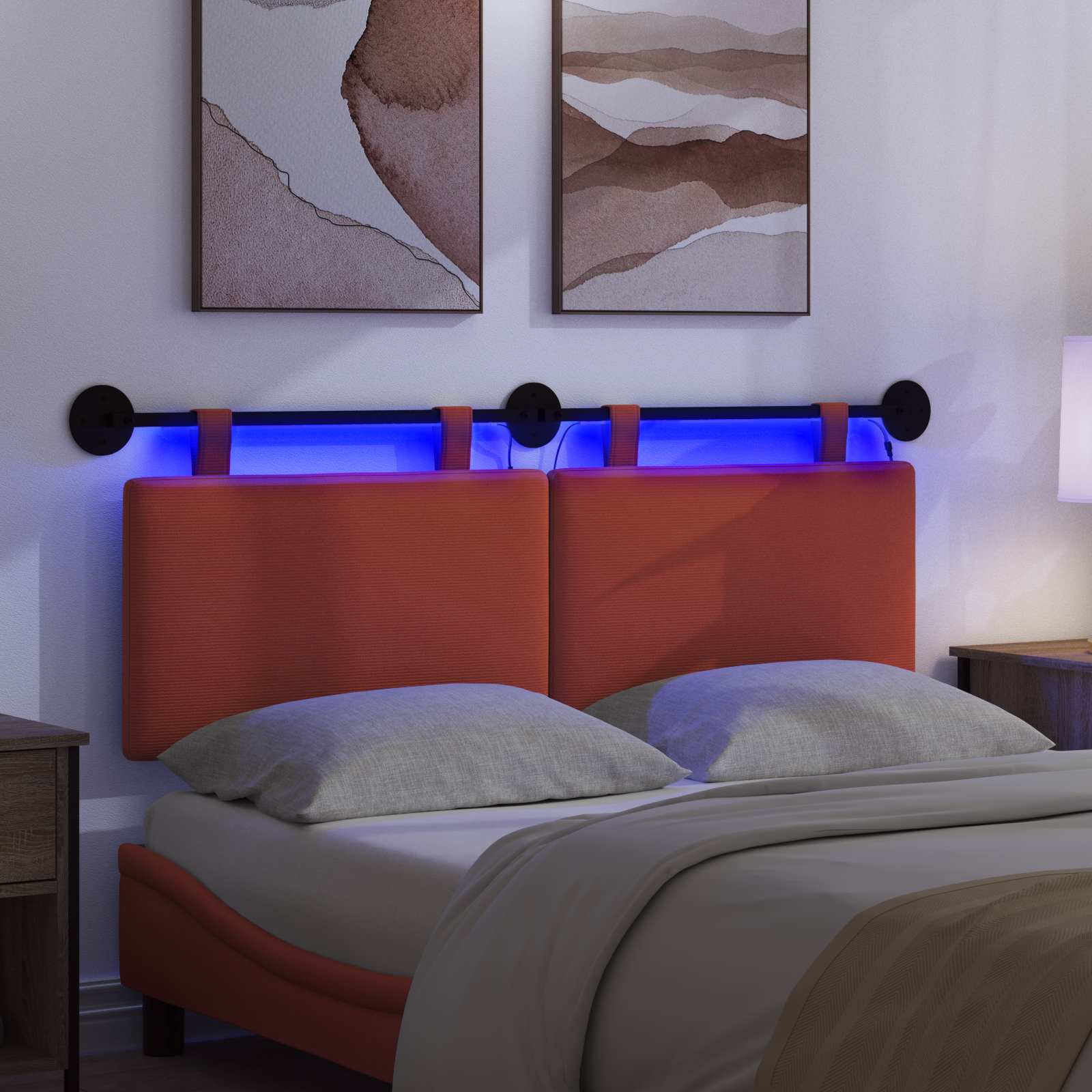 Hängendes Kopfteil Mit LED Licht Rot-Orange Cordstoff