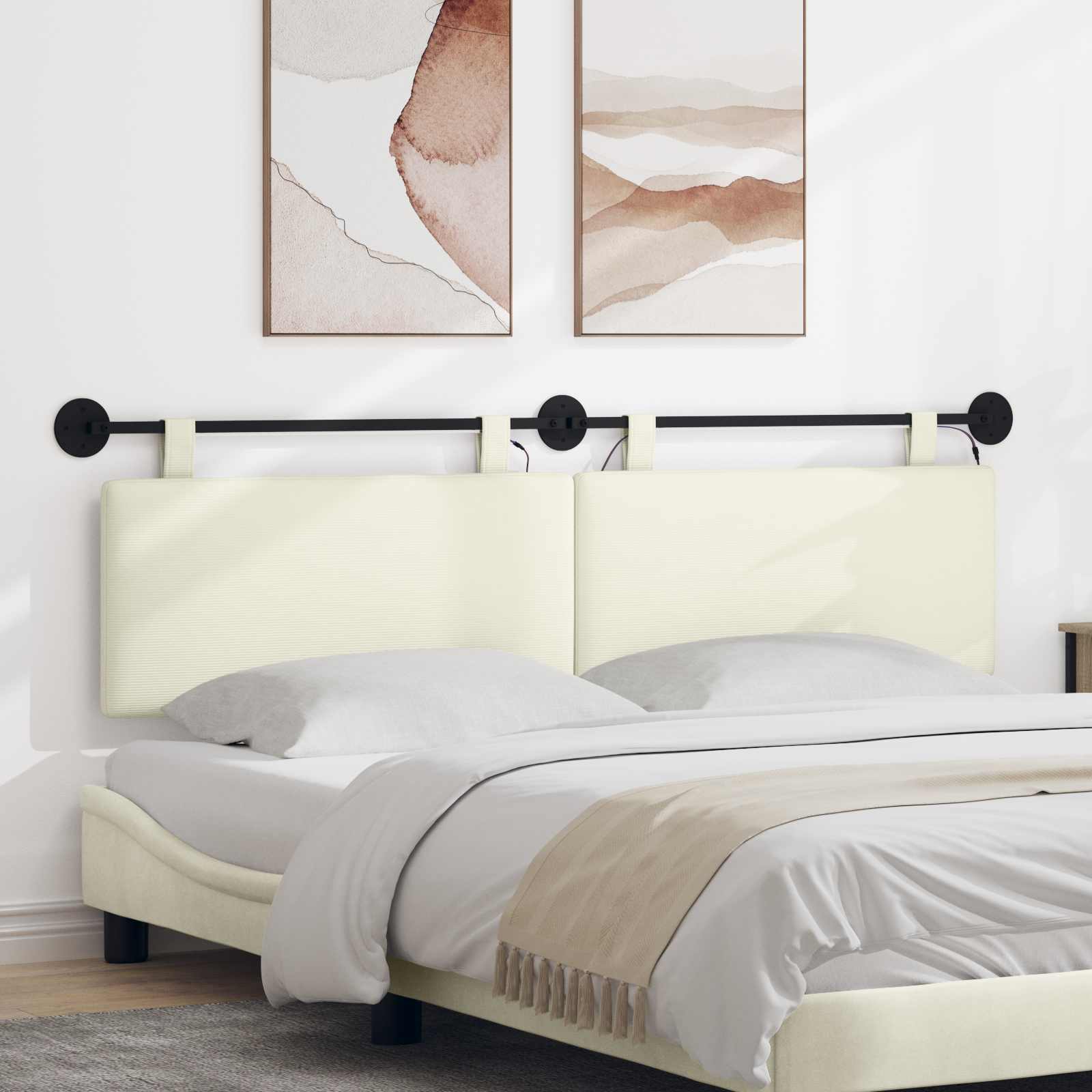 Hängendes Kopfteil Mit LED Licht Creme Cordstoff