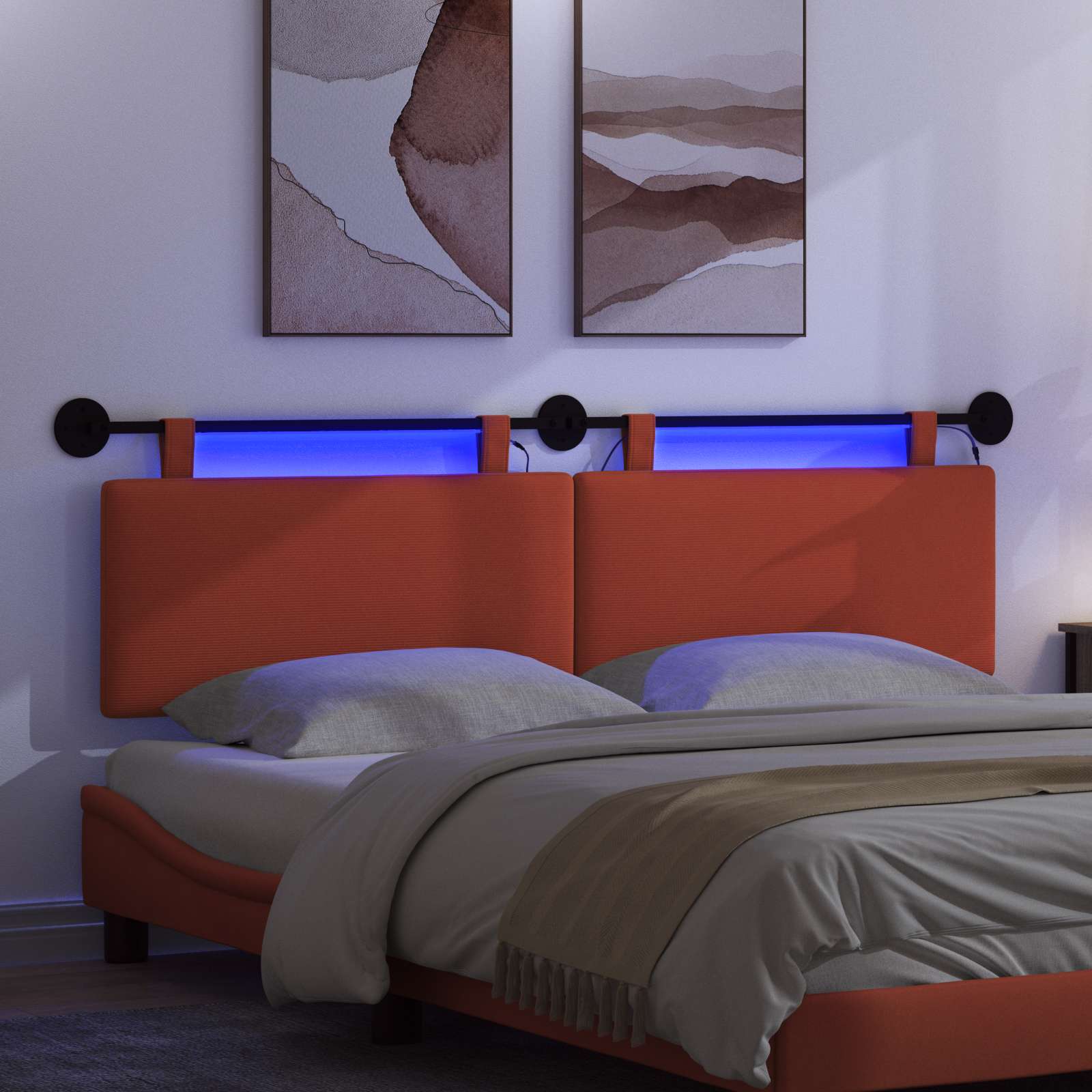 Hängendes Kopfteil Mit LED Licht Rot-Orange Cordstoff
