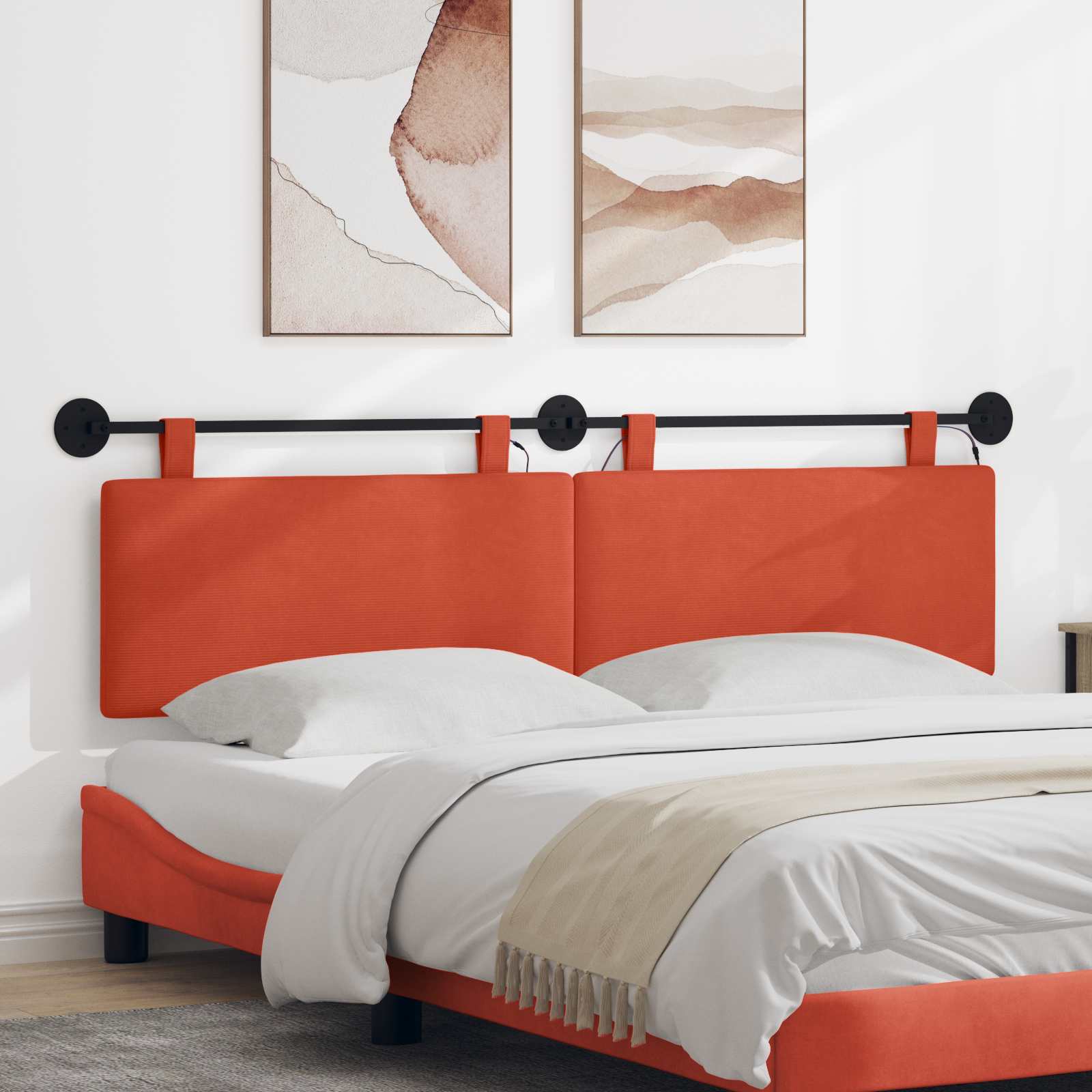 Hängendes Kopfteil Mit LED Licht Rot-Orange Cordstoff