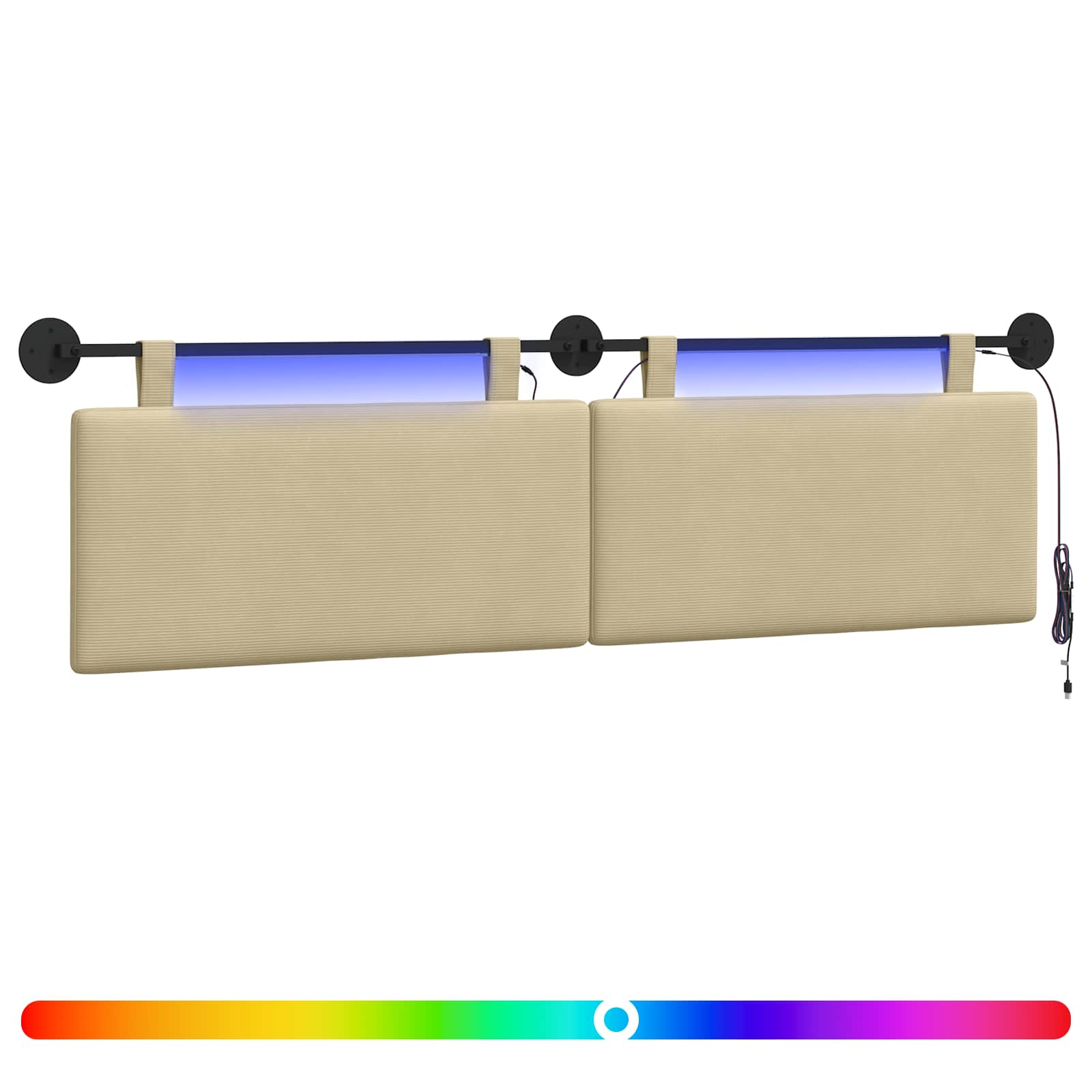 Hängendes Kopfteil Mit LED Licht Hellgrün-Grau Cordstoff
