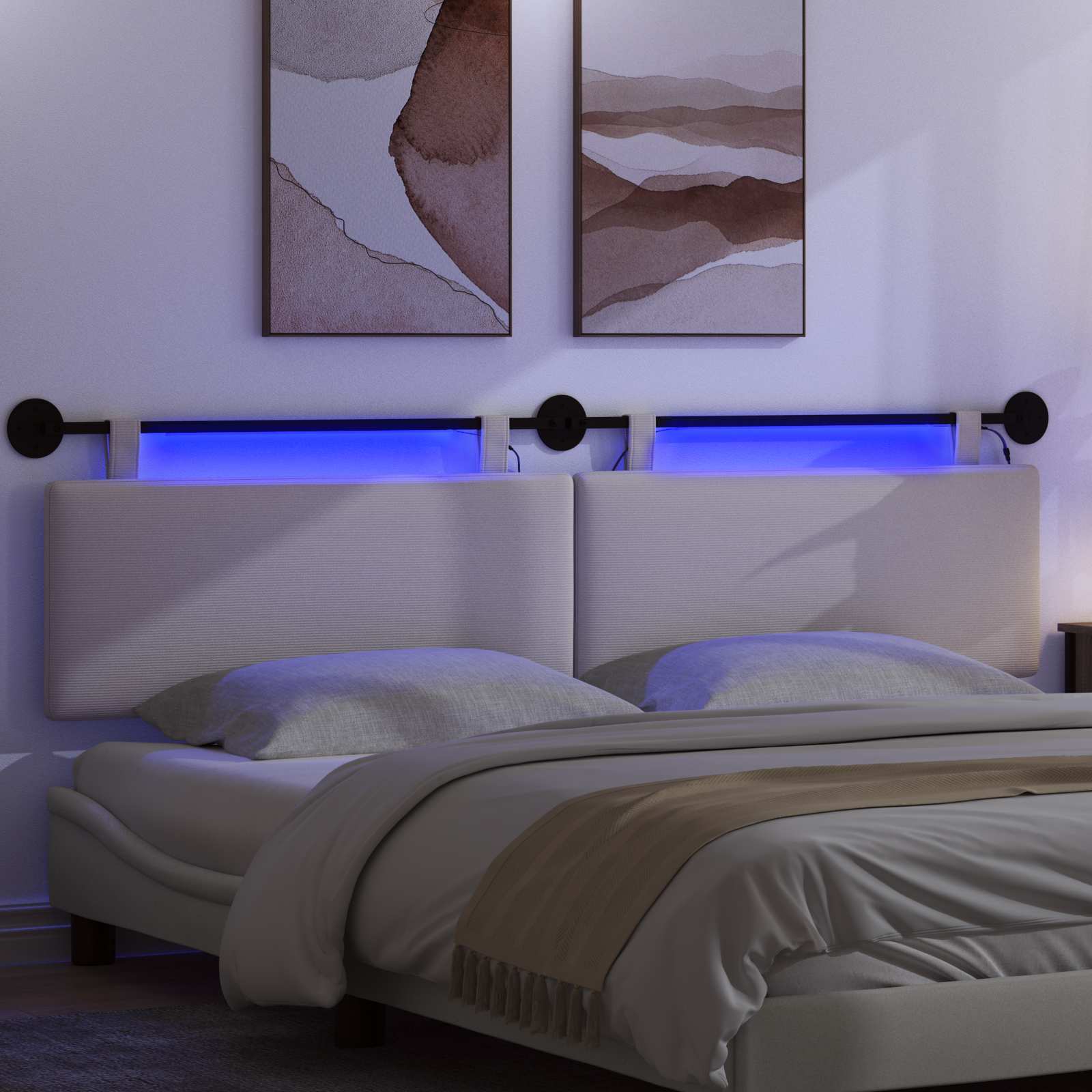Hängendes Kopfteil Mit LED Licht Creme Cordstoff