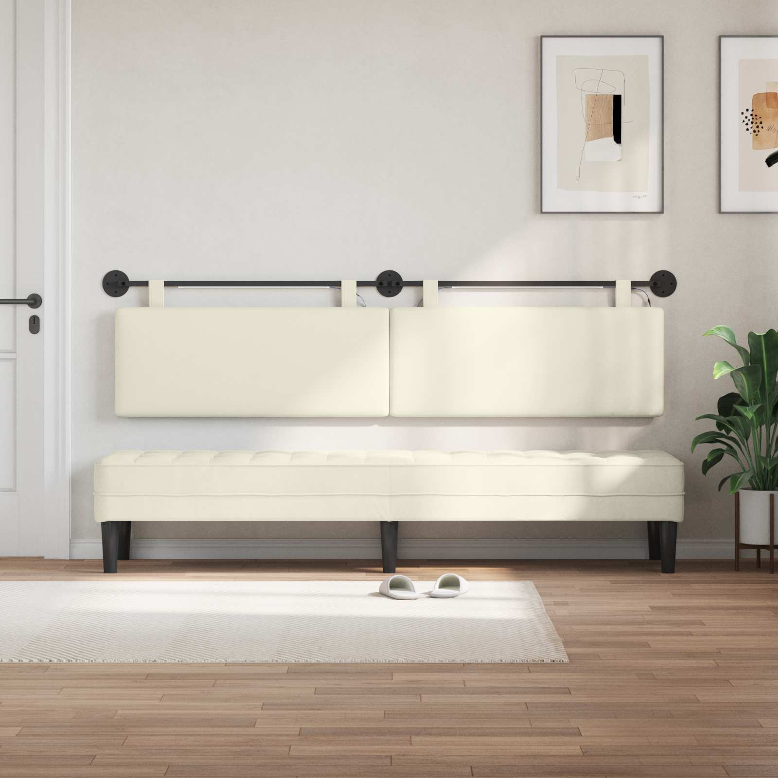 Hängendes Kopfteil Mit LED Licht Creme Cordstoff
