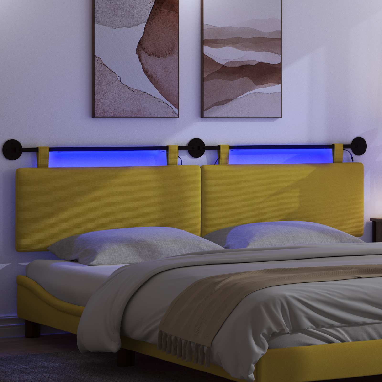 Hängendes Kopfteil Mit LED Licht Helles Gelb Cordstoff