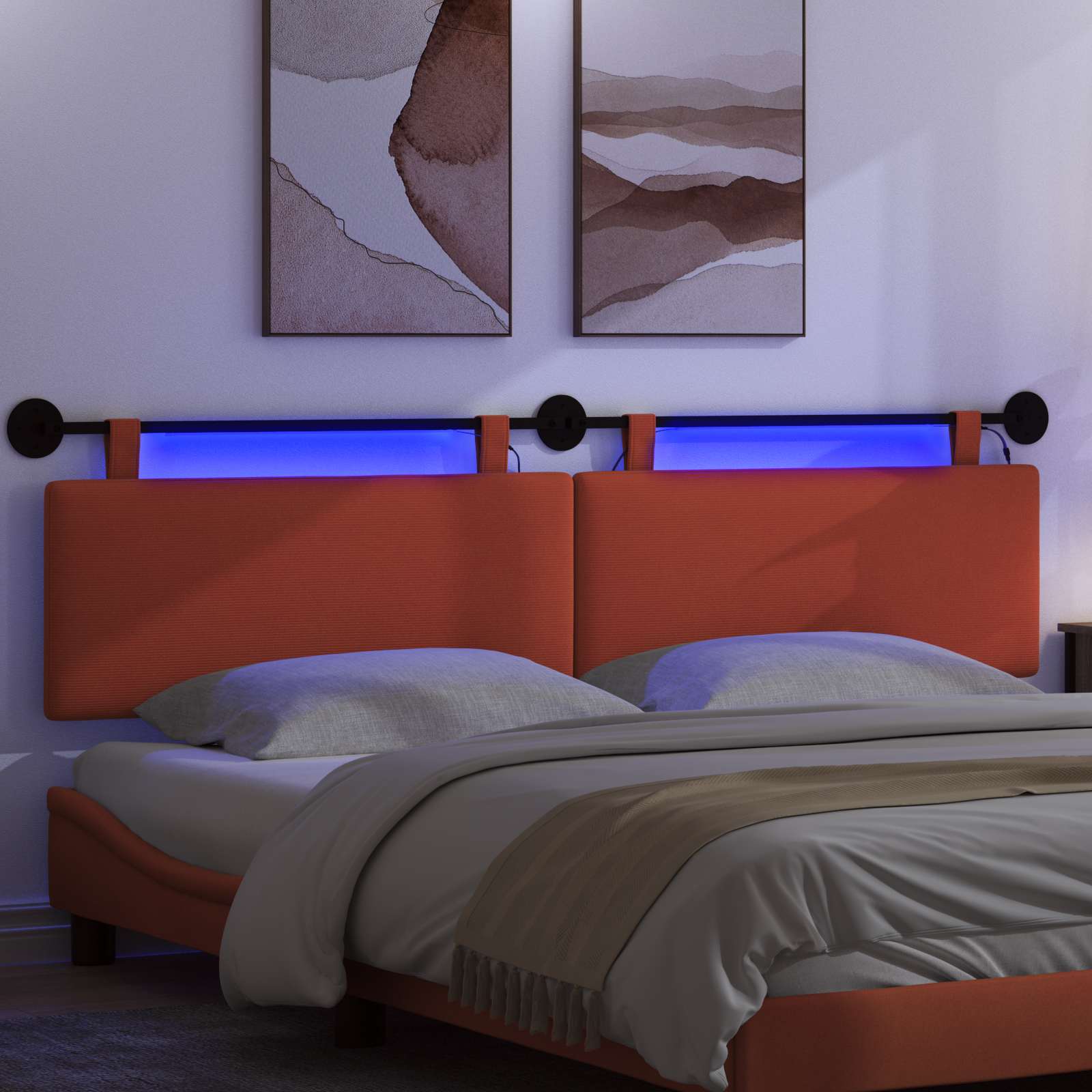 Hängendes Kopfteil Mit LED Licht Rot-Orange Cordstoff