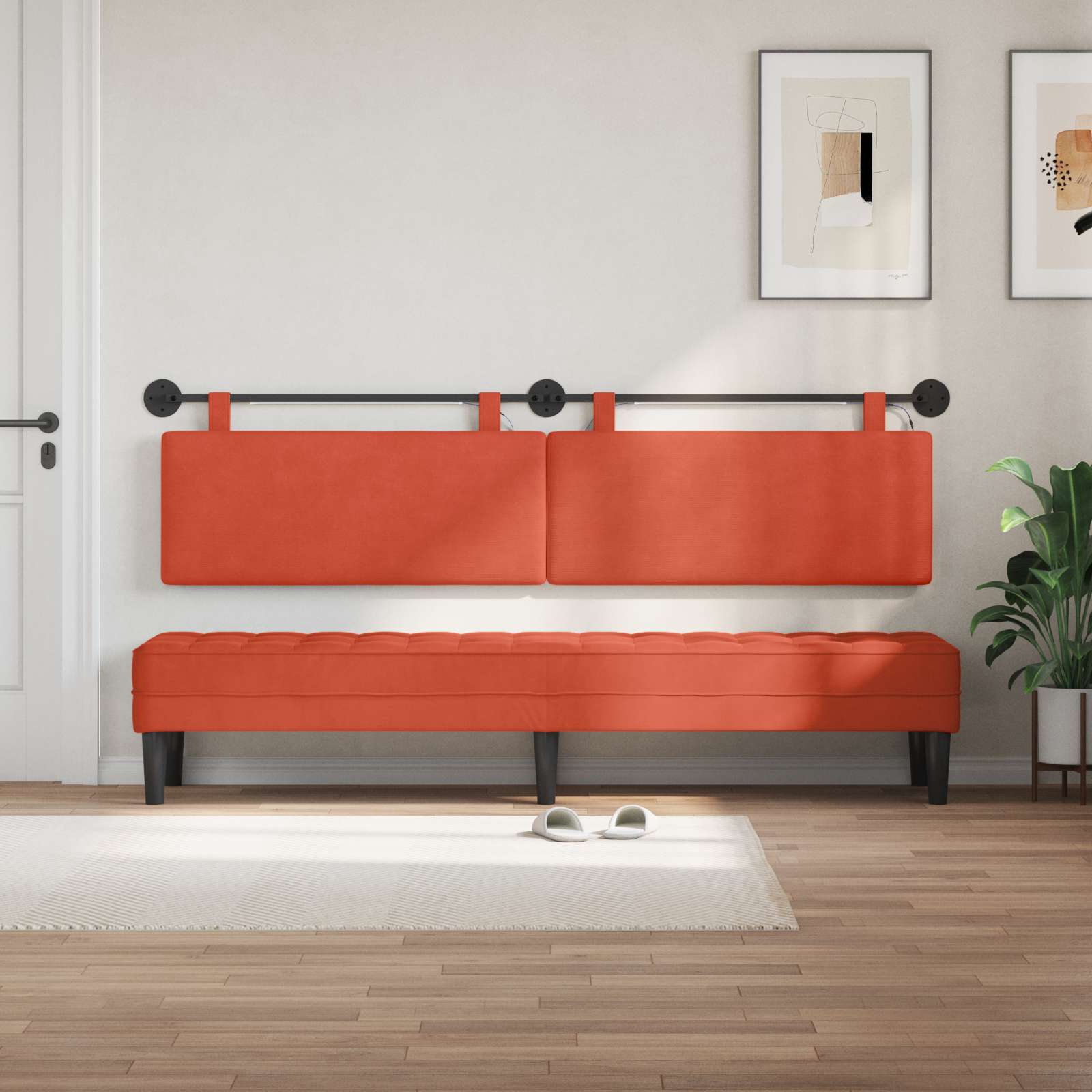 Hängendes Kopfteil Mit LED Licht Rot-Orange Cordstoff