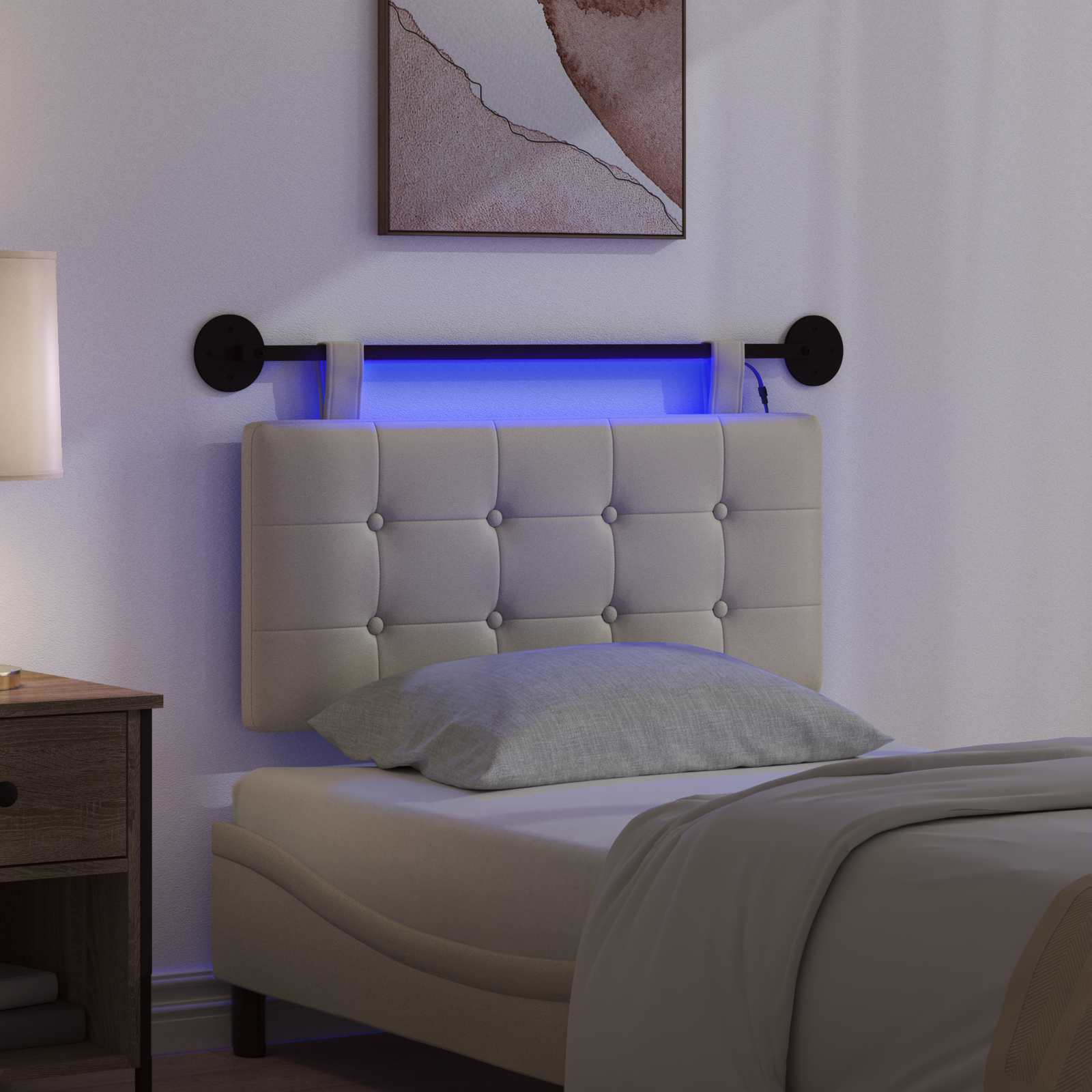Hängendes Kopfteil Mit LED Licht Creme Kunstleder