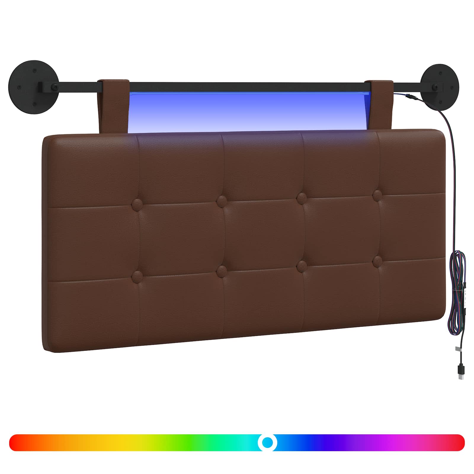 Hängendes Kopfteil Mit LED Licht Braun Kunstleder