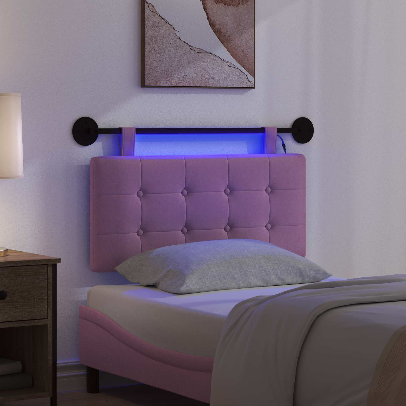 Hängendes Kopfteil Mit LED Licht Rosa Stoff
