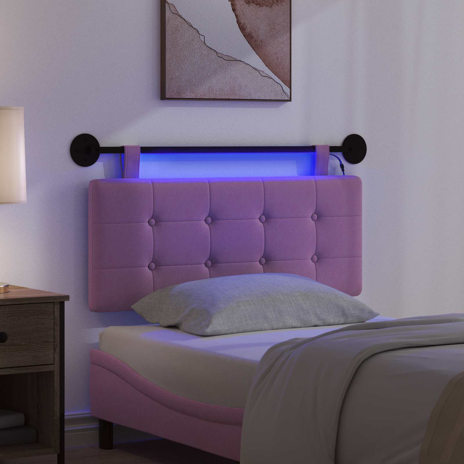 Hängendes Kopfteil Mit LED Licht Rosa Stoff