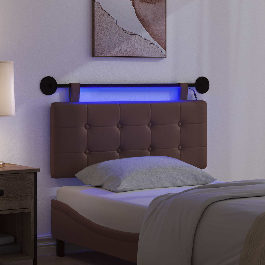 Hängendes Kopfteil Mit LED Licht Braun Kunstleder
