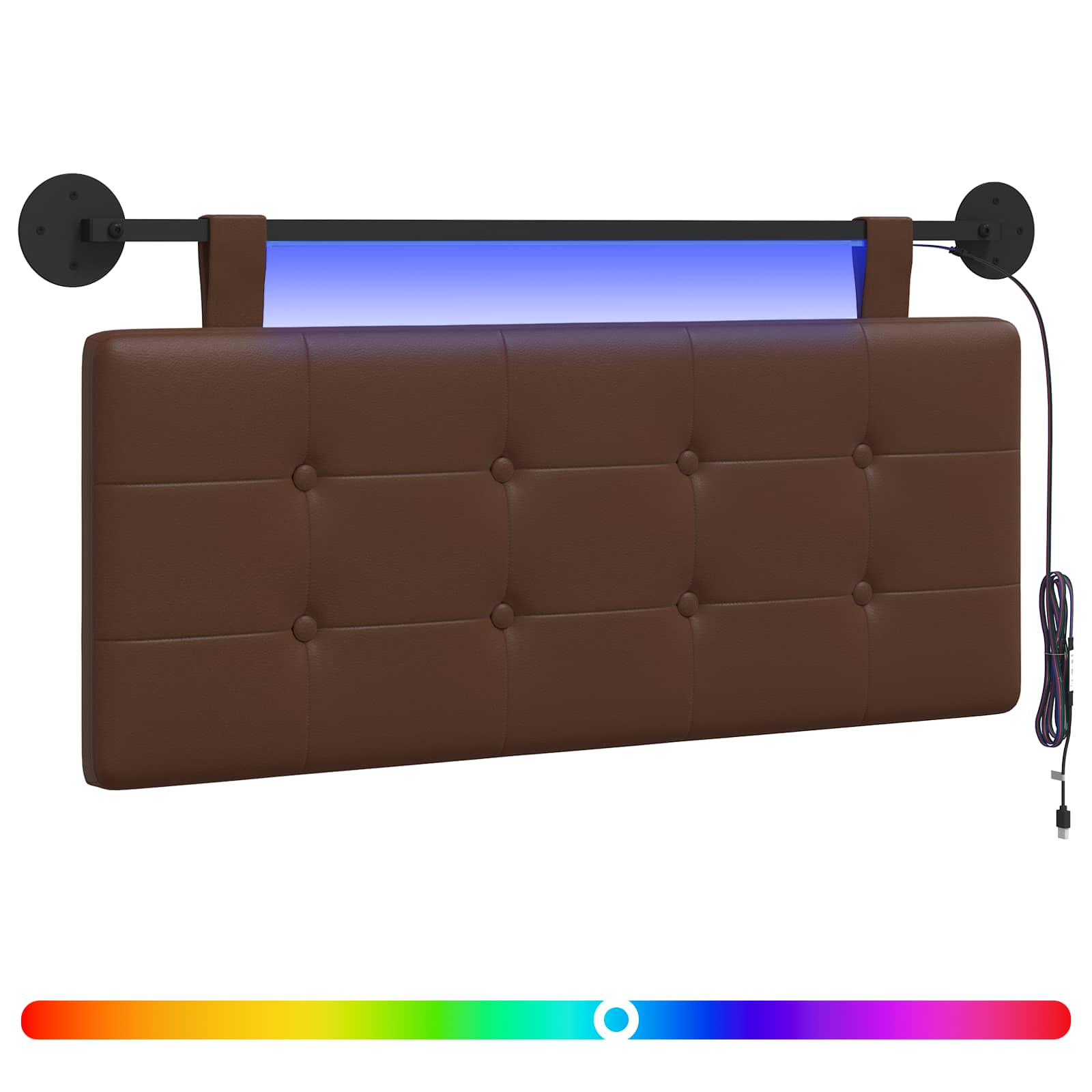 Hängendes Kopfteil Mit LED Licht Braun Kunstleder