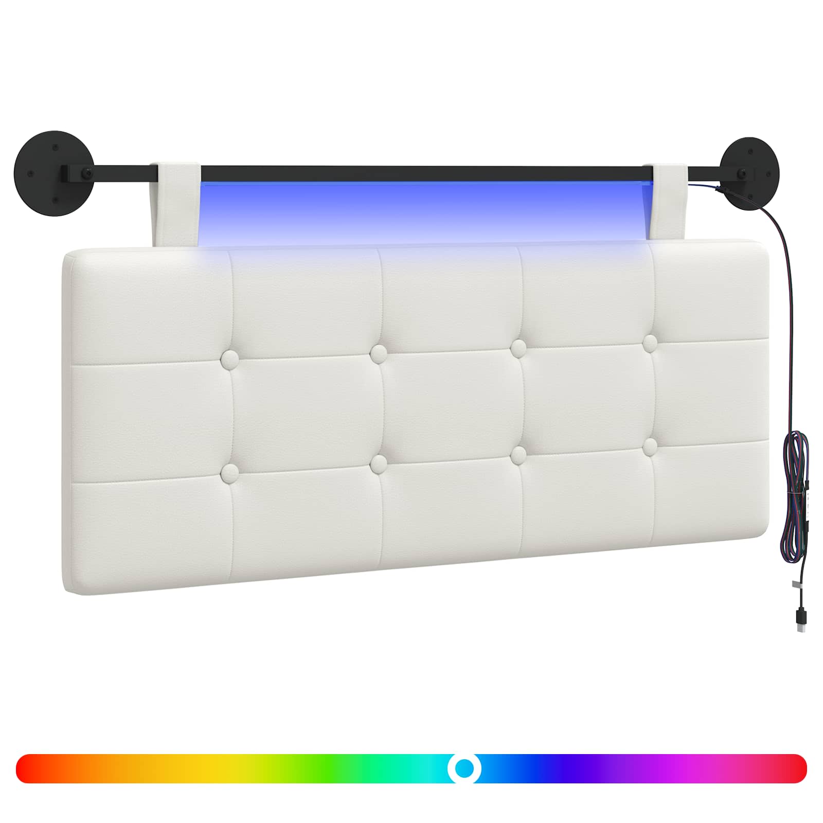 Hängendes Kopfteil Mit LED Licht Weiß Kunstleder