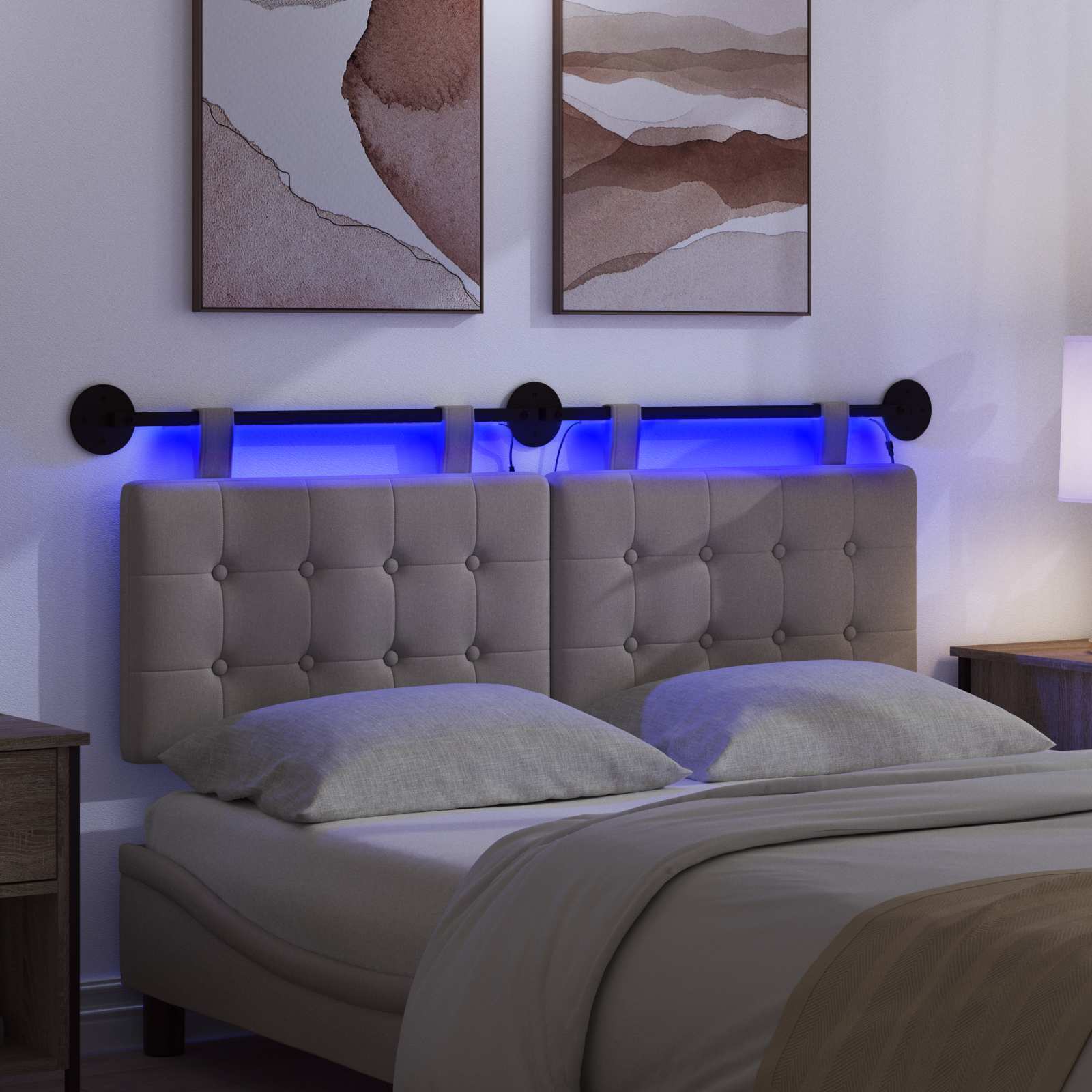 Hängendes Kopfteil Mit LED Licht Taupe Stoff