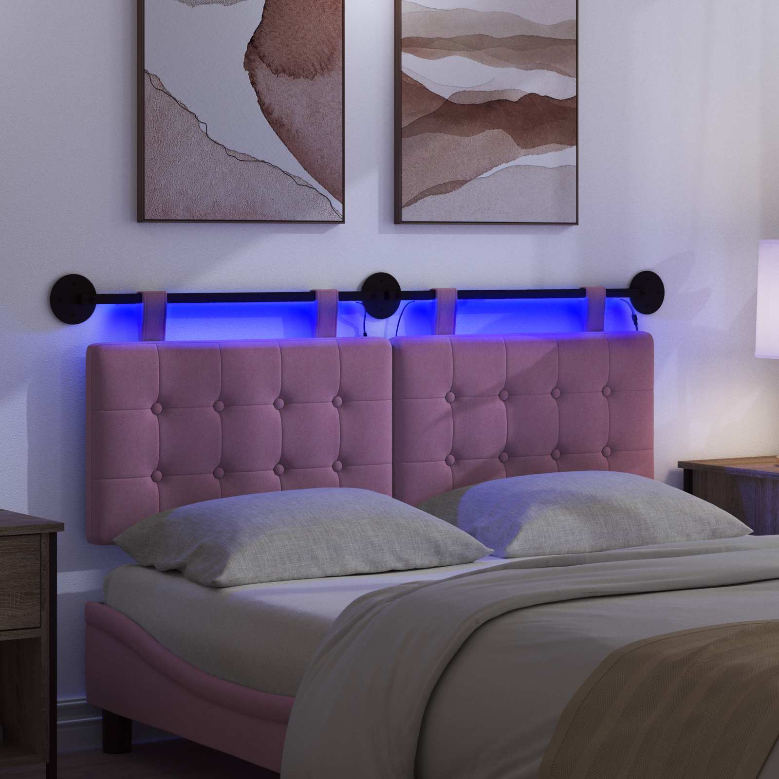 Hängendes Kopfteil Mit LED Licht Rosa Stoff