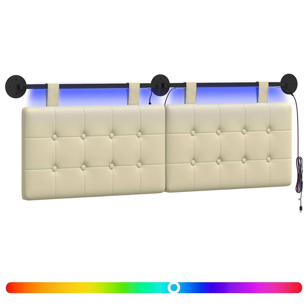 Hängendes Kopfteil Mit LED Licht Creme Kunstleder