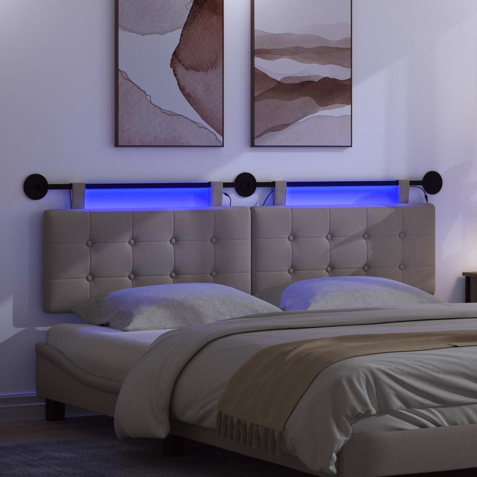 Hängendes Kopfteil Mit LED Licht Taupe Stoff