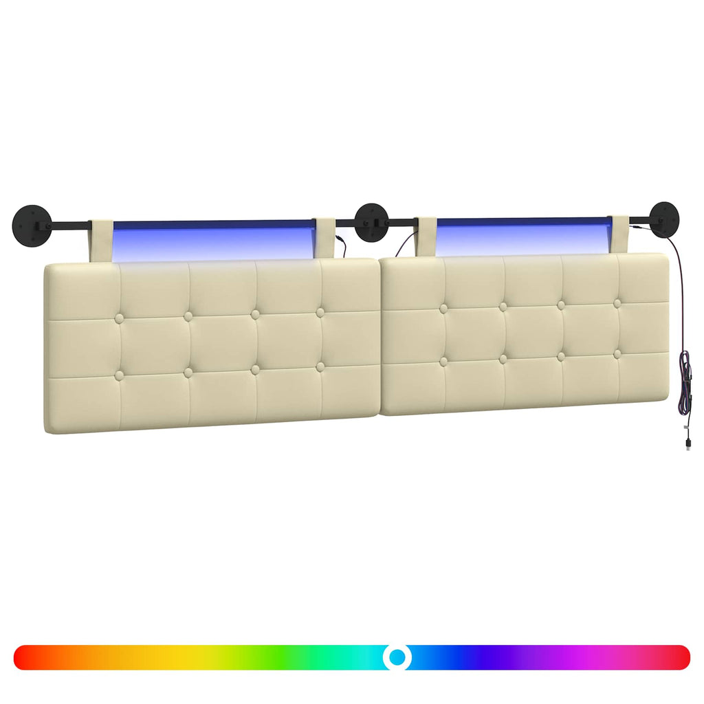 Hängendes Kopfteil Mit LED Licht Creme Kunstleder