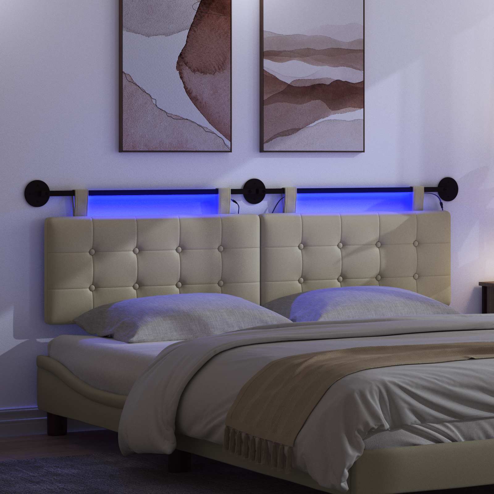 Hängendes Kopfteil Mit LED Licht Creme Kunstleder