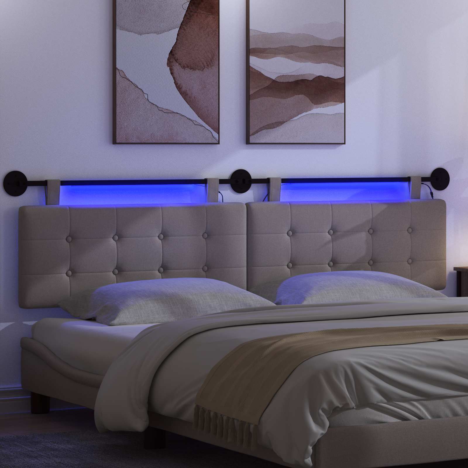 Hängendes Kopfteil Mit LED Licht Taupe Stoff