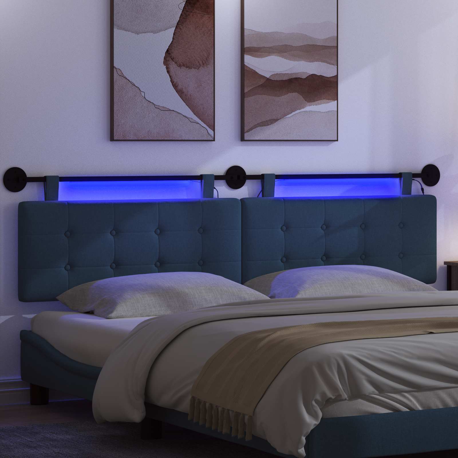 Hängendes Kopfteil Mit LED Licht Blau Stoff