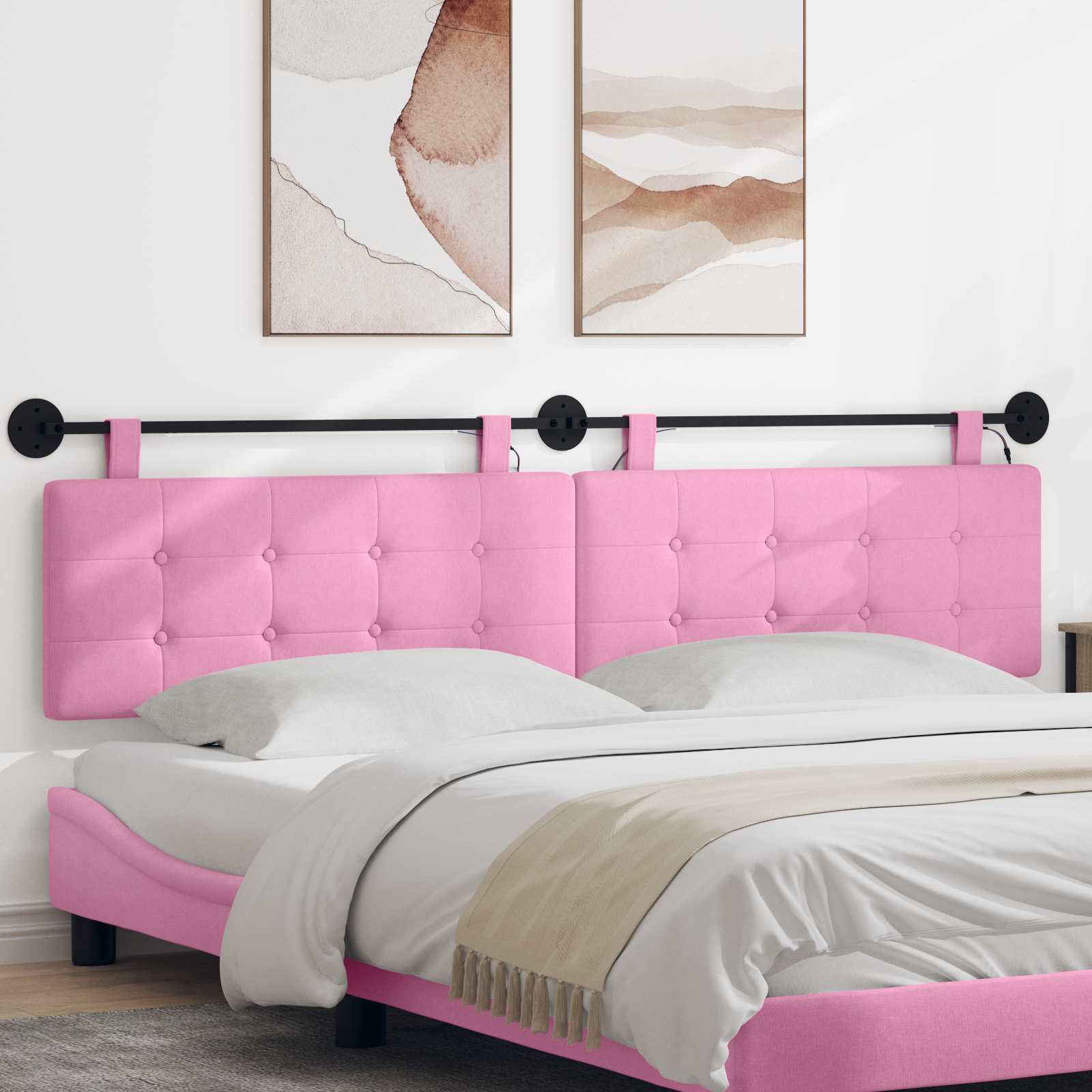 Hängendes Kopfteil Mit LED Licht Rosa Stoff