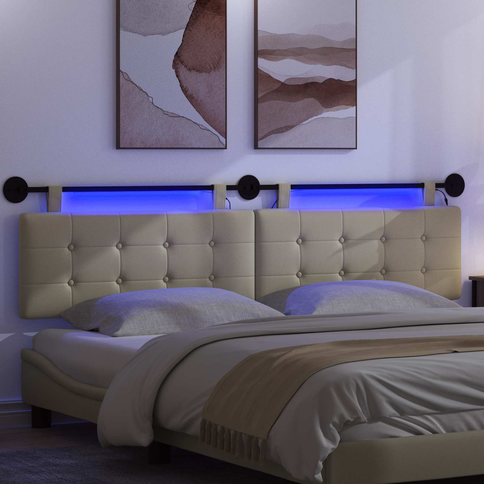Hängendes Kopfteil Mit LED Licht Creme Kunstleder
