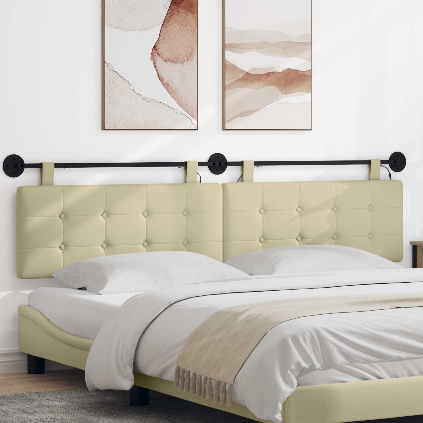 Hängendes Kopfteil Mit LED Licht Creme Kunstleder