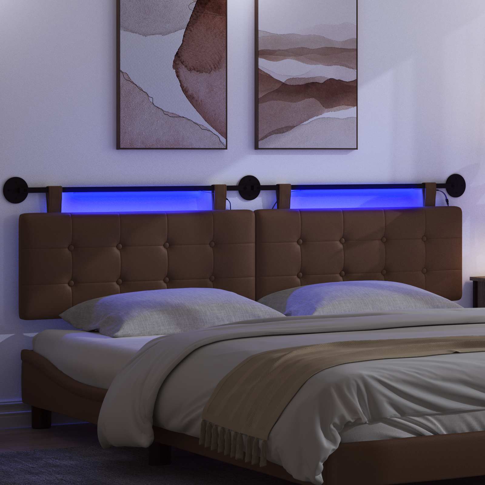 Hängendes Kopfteil Mit LED Licht Braun Kunstleder