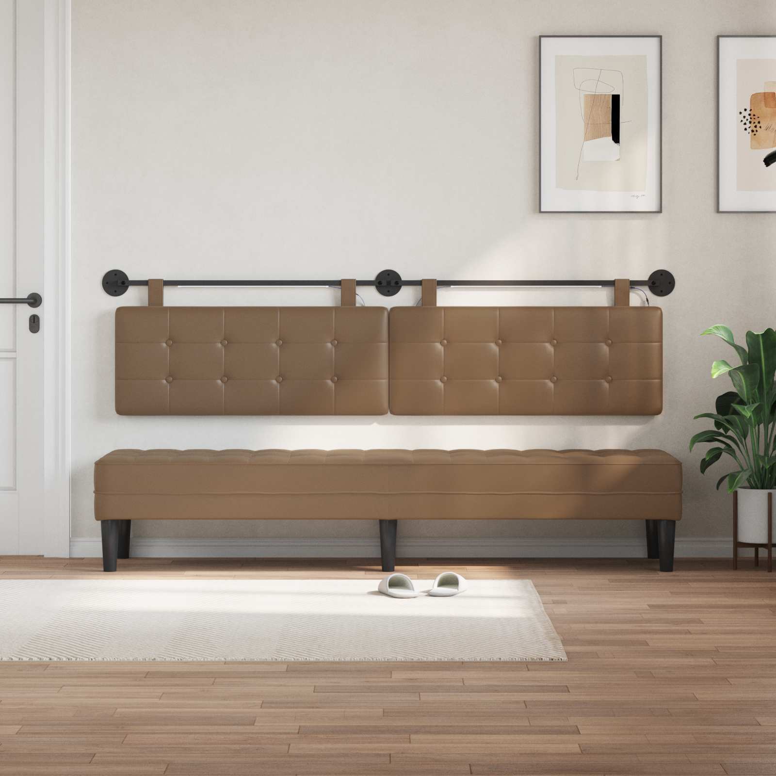 Hängendes Kopfteil Mit LED Licht Cappuccino Kunstleder